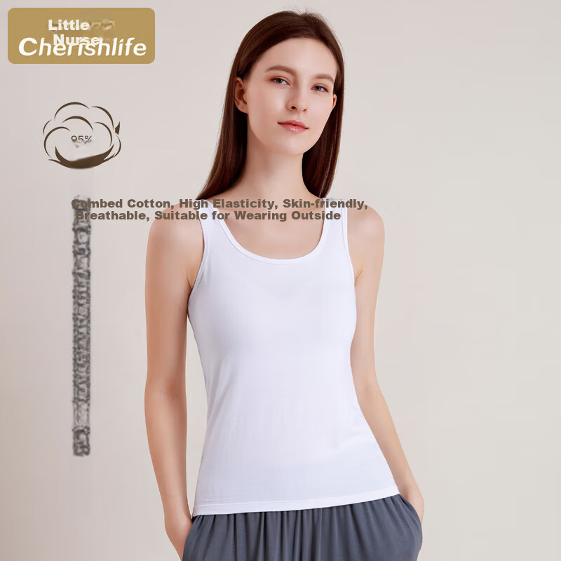 CHERISH LIFE Women's Cotton Breathable Sleeveless Tank Top White M(165)