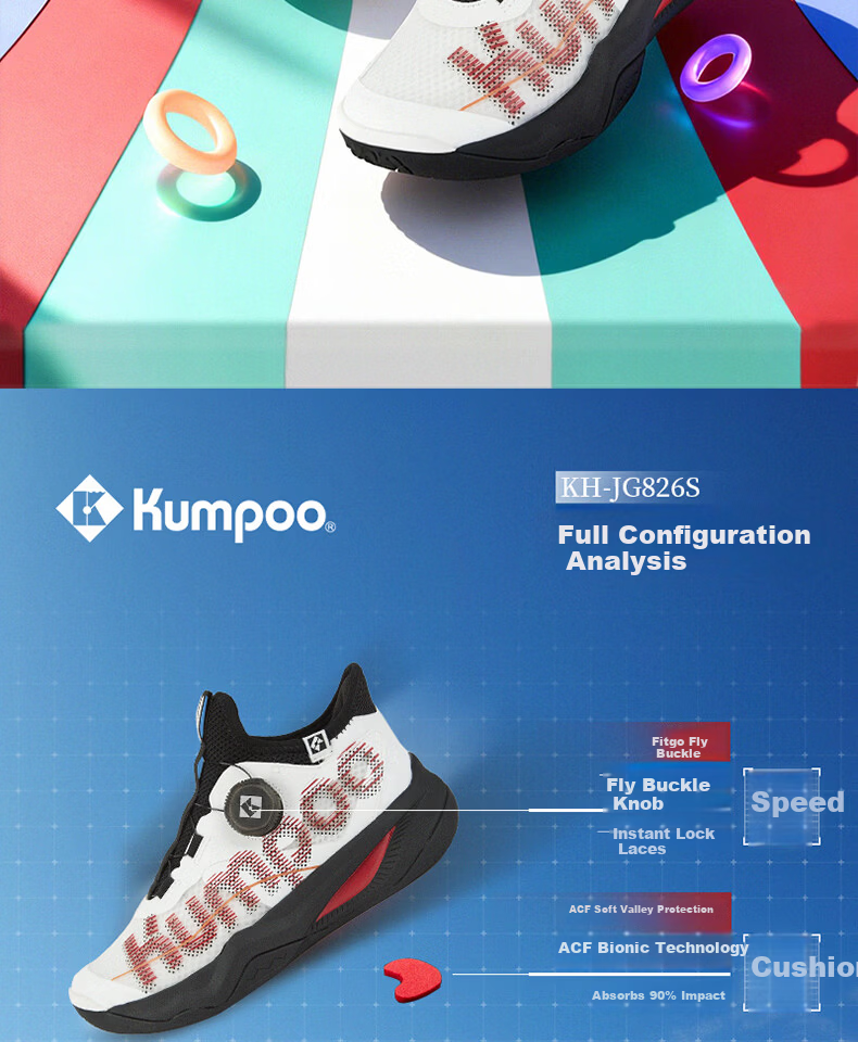 KUMPOO 26th Anniversary New Kids' Breathable Shock-Absorbing Anti-Twist Non-Slip Badminton Shoes KH-JG826S White Size 33 4