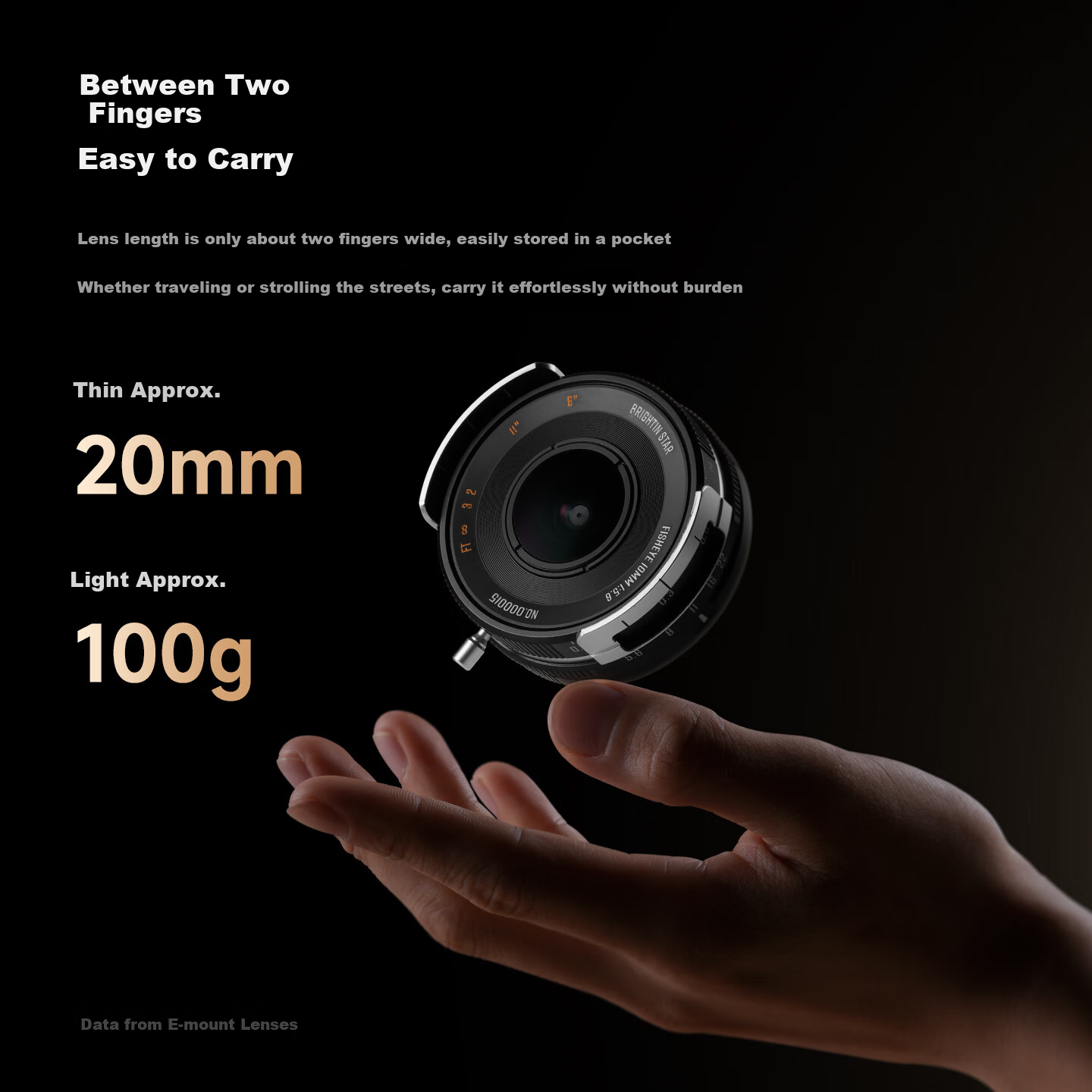 Brightin Star 10mm F5.6 Pro Ultra Wide Angle Pancake Fisheye Lens for Sony E Mount Black