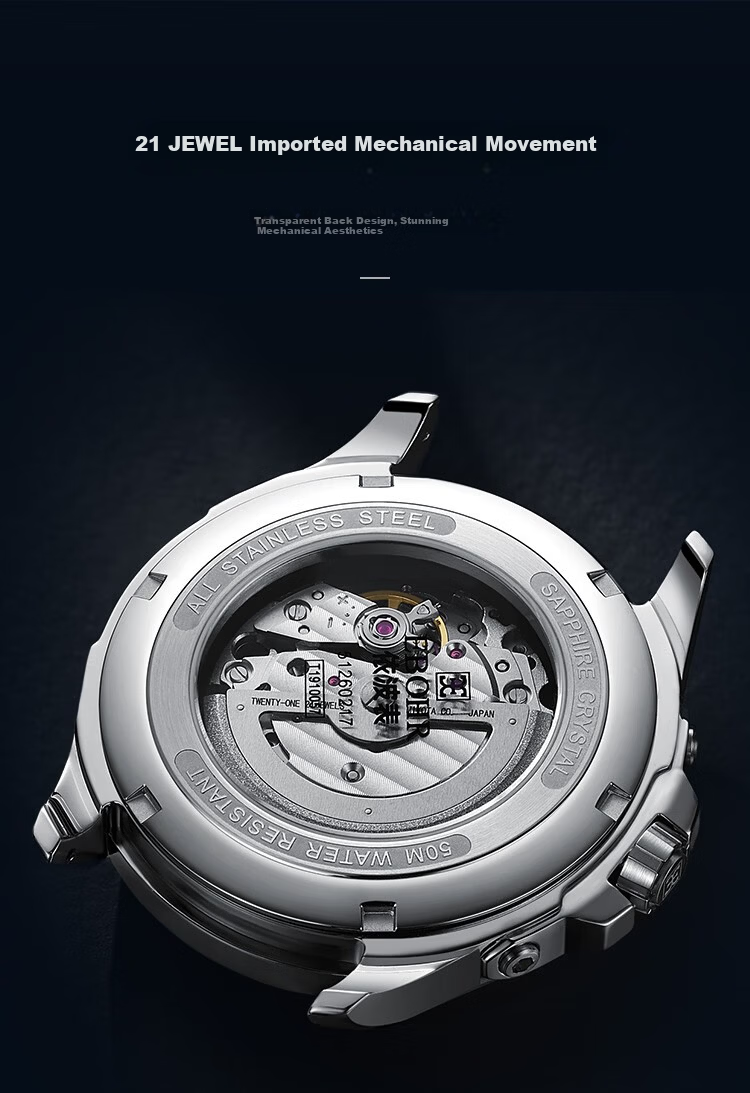EBOHR Men's Automatic Mechanical Watch Fashion Calendar Stainless Steel Band Male Wristwatch New Year Valentine's Birthday Gift 6