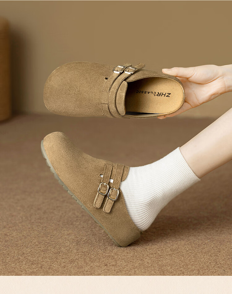 ZHR Cork Birkenstock Style Half Slippers Women Vintage Slip-On Platform Thick Sole Shoes JT215 Camel Size 38 15