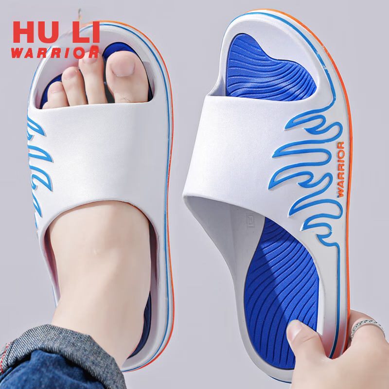 Huili Sports Slippers for Men, Indoor And Outdoor Wear, Non-Slip, Lightweight Sandals, HL39561, White And Blue, Size 40-41