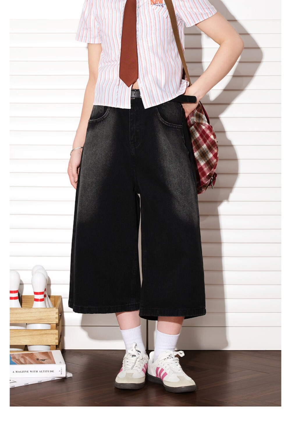 ICH MODE Vintage American Style Lightweight Washed Denim Shorts Thin Women's 2026 New Versatile Seven-Point Pants Black L 11