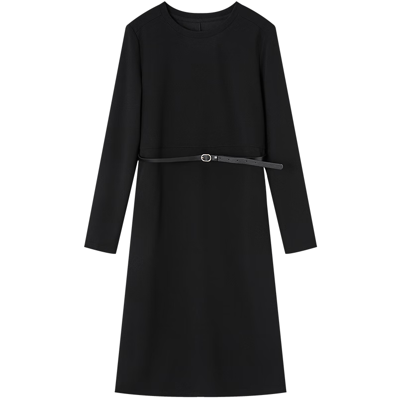 Demana Women's Spring Commuter Round Neck Belted Sweatshirt Dress Straight Cut Petite Dress