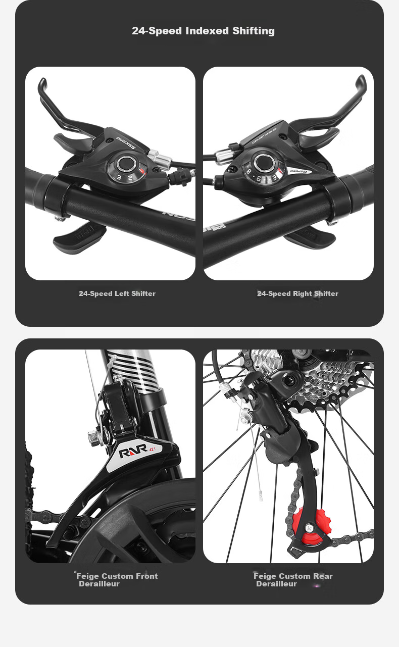 FLYING PIGEON (FG FLYING PIGEON) 26-inch Mountain Bike for Men and Women, Adult Aluminum Alloy Frame, 24-Speed Integrated Wheel Off-Road Bicycle, Black and Red 9