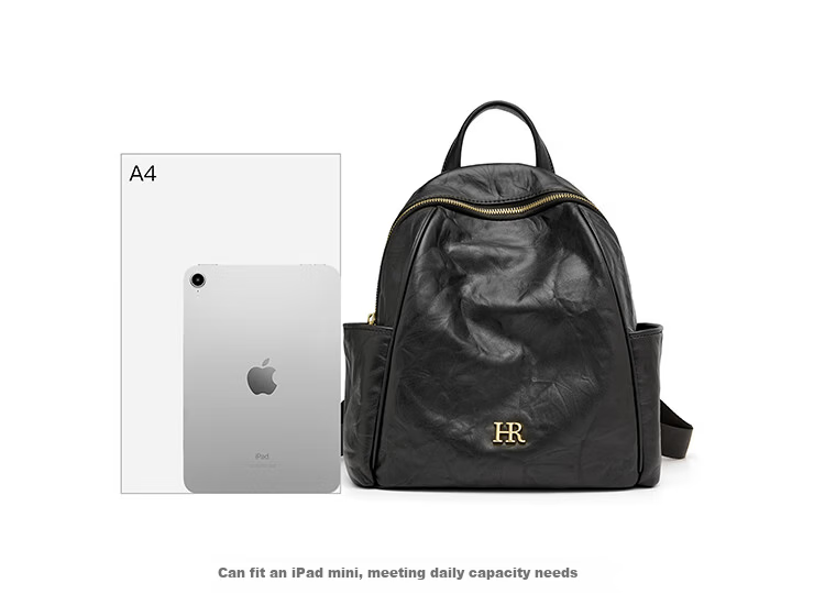 HRHR First Layer Cowhide Vintage Multi-Pocket Women's Backpack Casual Travel Bag Women's Day Gift 11