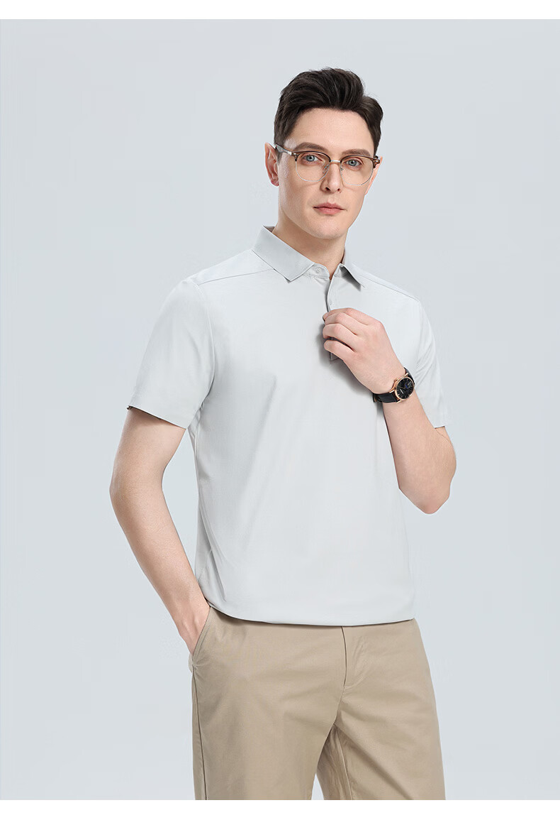 ROMON 7A Antibacterial Cooling Short Sleeve Polo Shirt Men Summer New Solid Color Stretch Top 5008 20