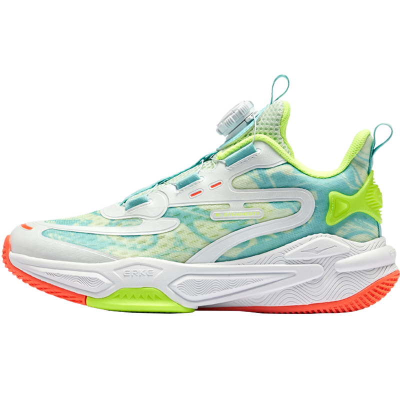 ERKE Boys' Training Shoes for Older Children, Kids' Summer Basketball Shoes with Rotary Buckle, Light Bean Green/saint Blue, Size 40