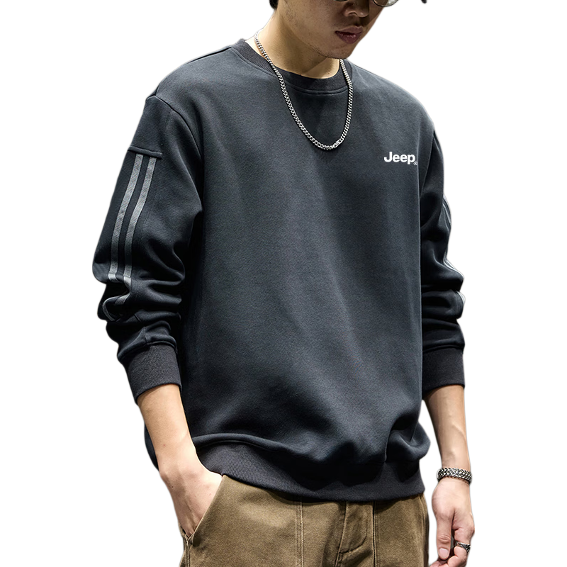 JEEP Men's Sweatshirt, Loose-Fitting Trendy Heavyweight Base Layer, Casual Top for Spring And Autumn, Black, 2XL
