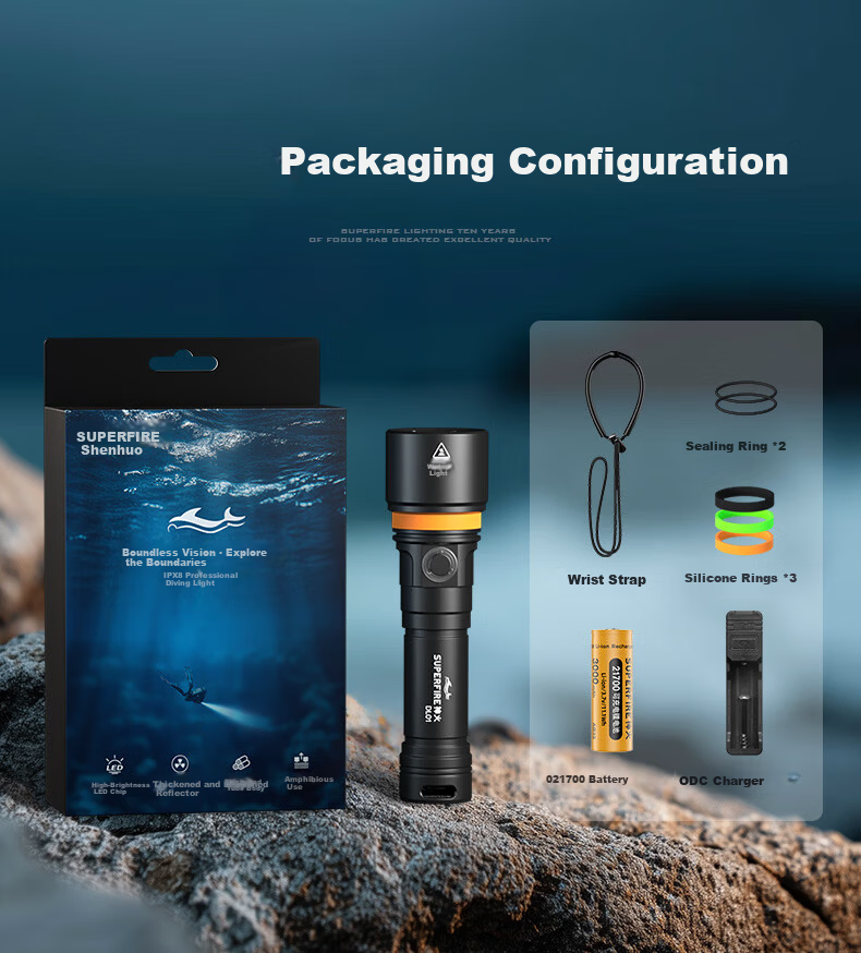 SupFire Underwater Diving Flashlight Professional High Brightness Waterproof Long Battery Life Outdoor Night Diving Sea Fishing Light 16