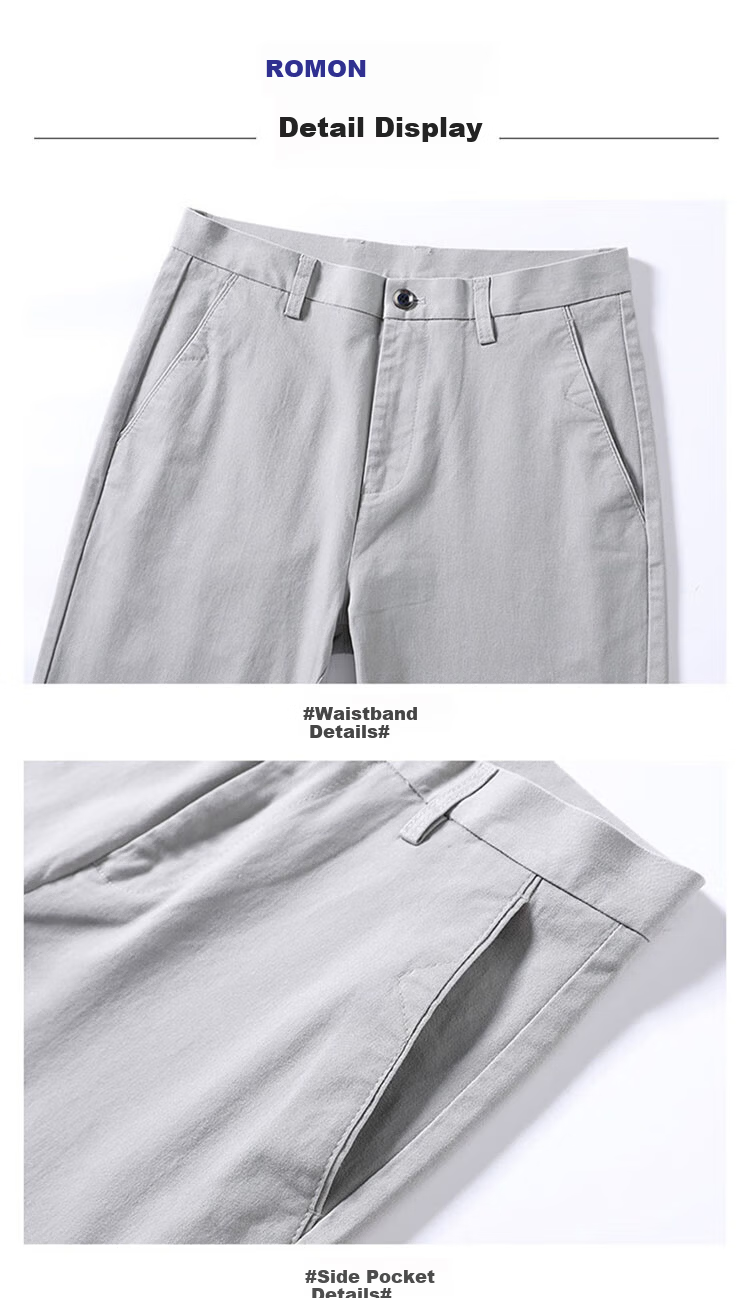 ROMON Men's Spring New Business Casual Pants High Cotton Loose Straight Long Pants Royal Blue 28 18