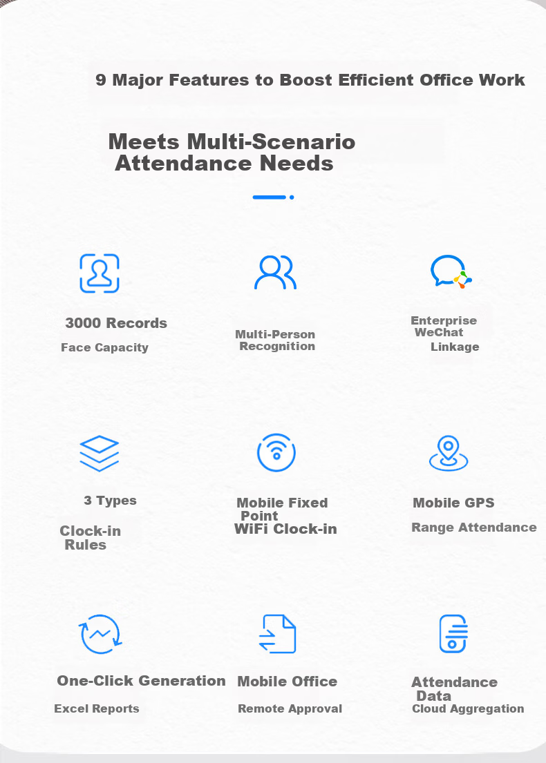 Qiyeweixin Facial Recognition + Fingerprint High-Capacity Time Clock Attendance Machine, Dynamic Face Scanning Check-In, Office Employee Work Monitoring, Real-Time Attendance Reporting, Multi-Store Management 3