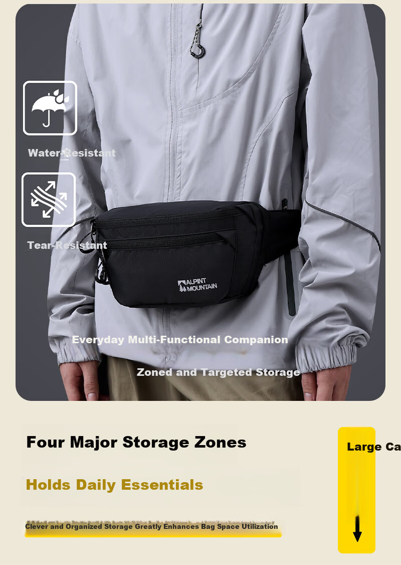 ALPINT MOUNTAIN Elmont Waist Bag Chest Bag Casual Outdoor Crossbody Bag Multifunctional Large Capacity Lightweight Sports Cycling Tactical Bag 2