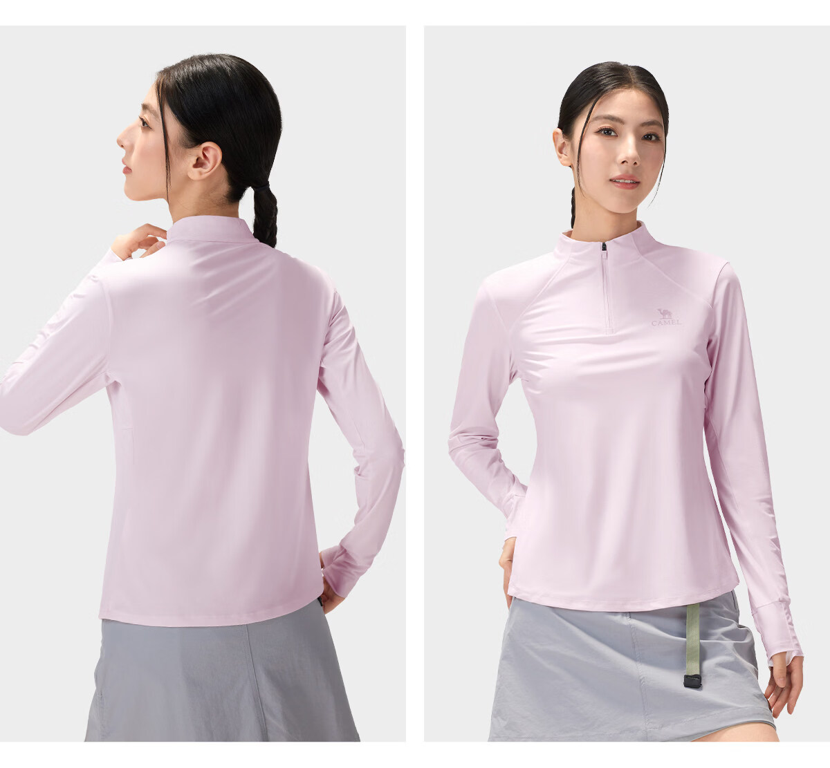 CAMEL [Camel Mint T] Quick-Dry Women's Long Sleeve Outdoor T-Shirt 26 Spring Stand Collar Stretch Cooling Breathable Sweat-Wicking Sun Protection Top 17