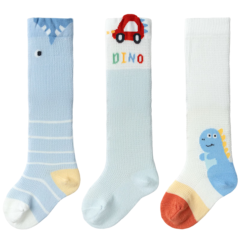 Balabala Baby Socks Summer Mesh Breathable Thin Infant Long Socks Anti-Mosquito Comfortable 3 Pairs Pack