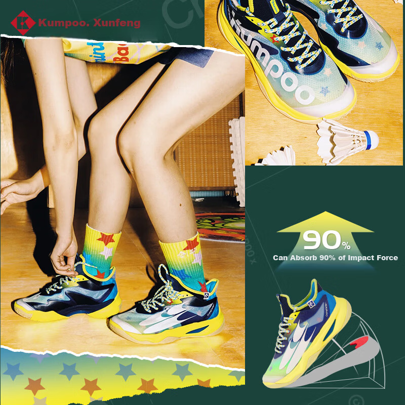 KUMPOO KH-G826.CCC Blue Breathable Durable Non-Slip Badminton Shoes Collaboration Edition Size 36
