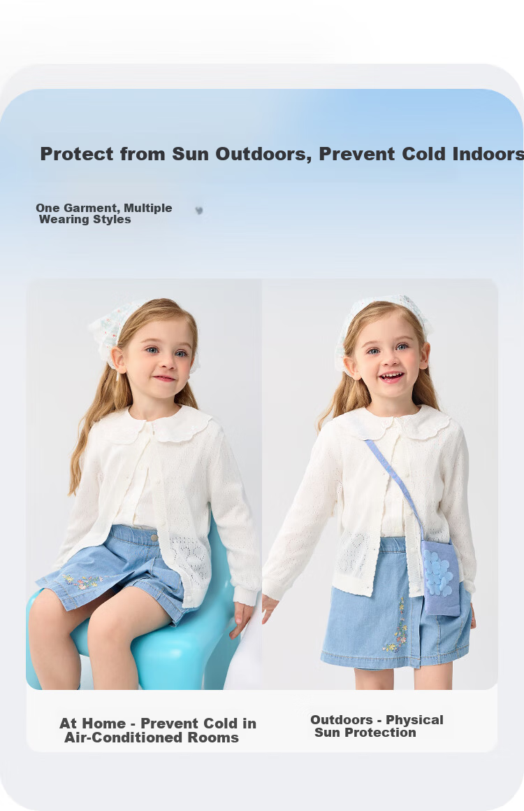BALABALA Girls' Knit Cardigan Sweater Children's Top Summer 2025 Air-Conditioned Shirt 208225103001 2