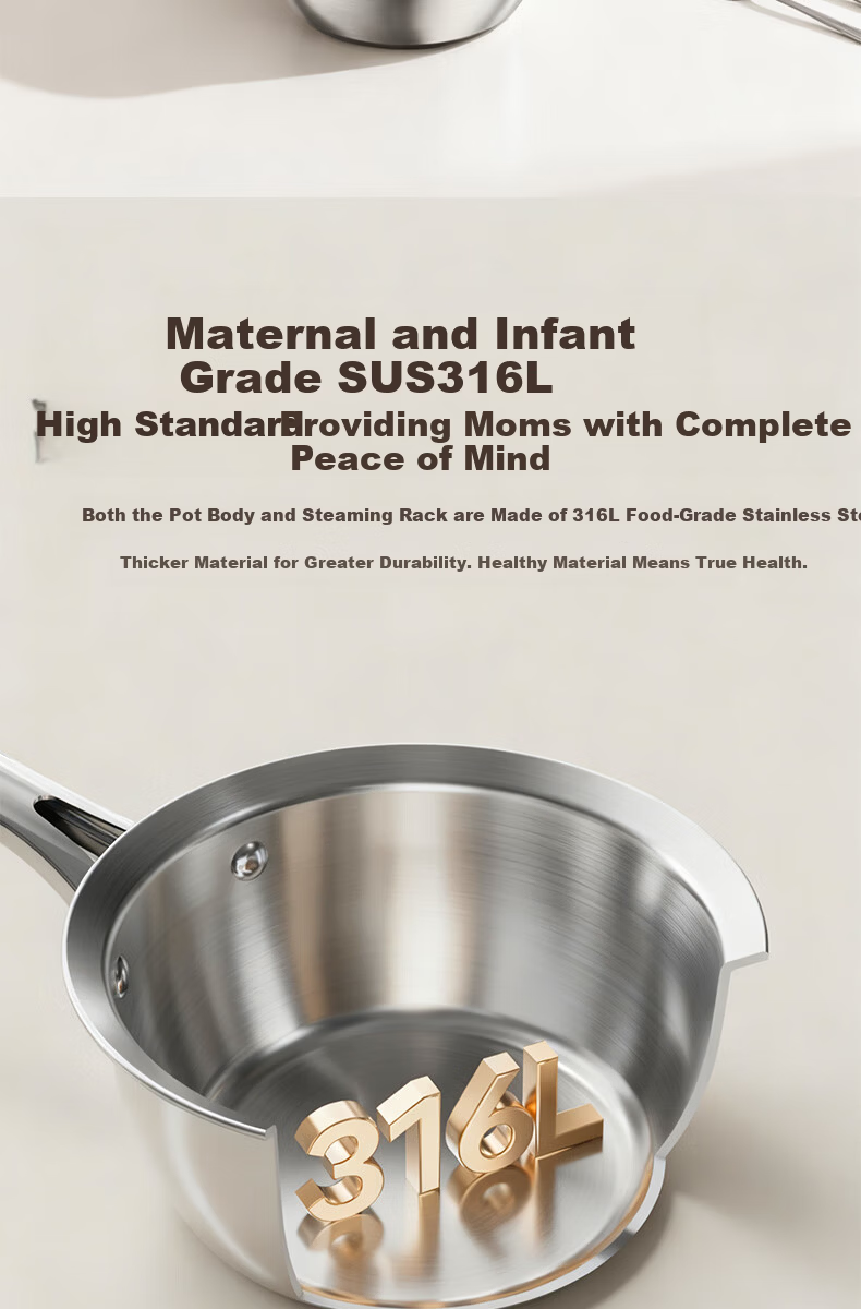 KBH 18cm 316L Stainless Steel Baby Milk Pot with Steamer Basket, Multi-functional Infant Cooking Pan for Boiling and Frying 4