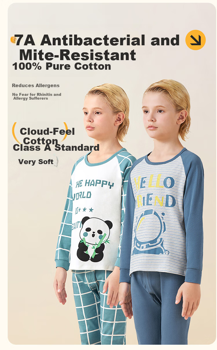 Me feeling Children's Autumn Cotton Underwear A-Class 100% Pure Cotton Boys' Pajamas Thermal Base Layer Set for Older Kids 2