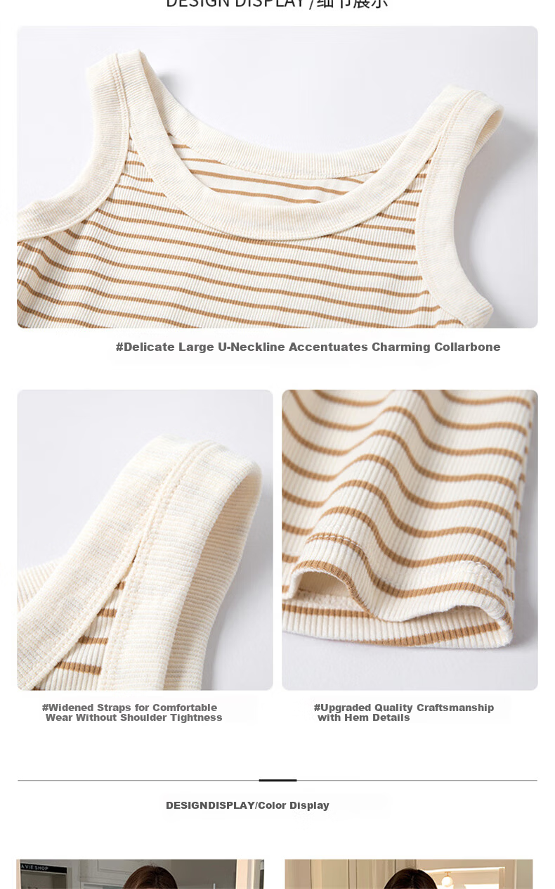 Langsha Women's Striped Slim Fit Vest New Sleeveless Knit U-Neck Tank Top Trendy Layering Shirt 8