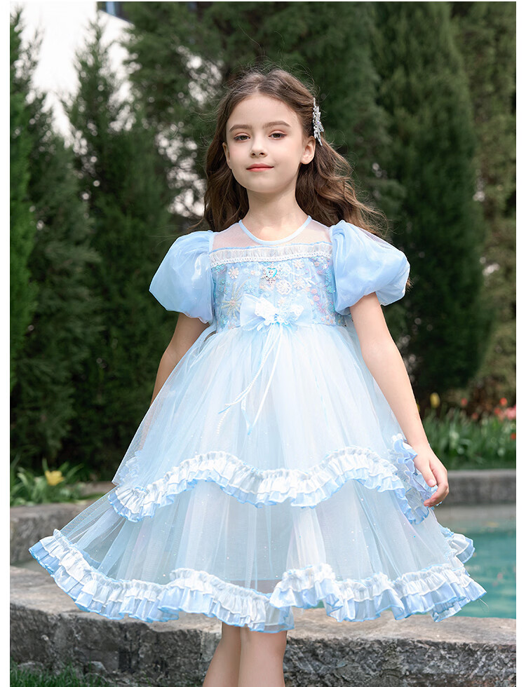 Disney Girls Elsa Princess Dress Summer 2026 New Stylish Lolita Children's Birthday Party Dress Puffy Skirt 11