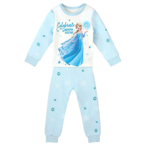 Disney Children's Class A Pure Cotton Autumn Thermal Underwear Set Full Print Girls Student Warm Clothing Frozen Elsa 160