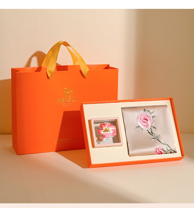 Hangsilk Road Mulberry Silk Scarf and Suzhou Embroidery Brooch Set Birthday Gift Box for Women Mother's Day High-End Gift 13
