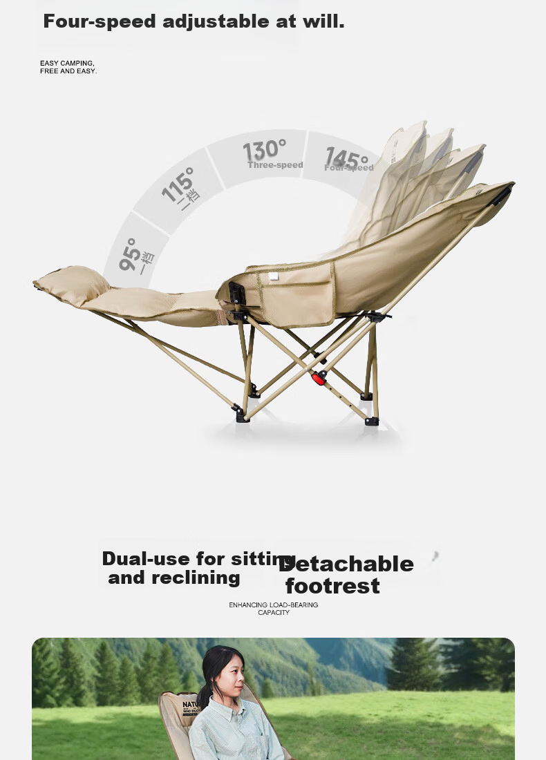 Gosoo Outdoor Folding Recliner Chair Cotton Padded Moon Chair Nap Chair Camping Bed 3