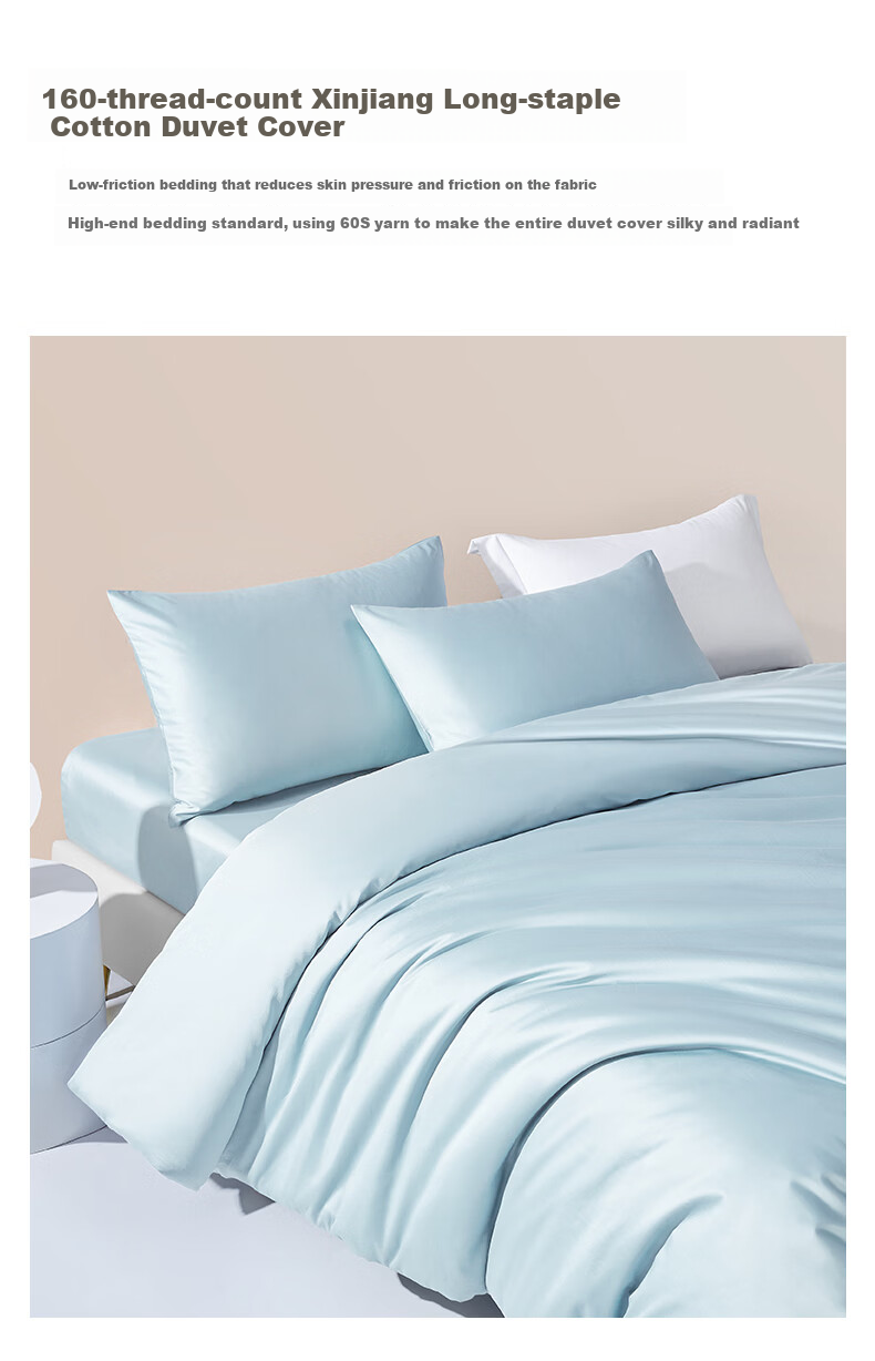 BEYOND Home Textiles 60S Long-Staple Cotton Pure Cotton Duvet Cover Single Set Simple Style (Water Green) 220*240cm 2