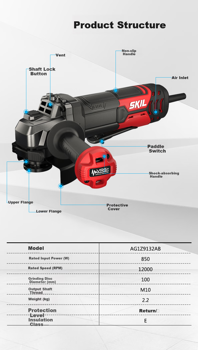 SKIL 100mm Angle Grinder 9132 Cutting Machine 850W Multifunctional Electric Cutter Grinder Polisher 11