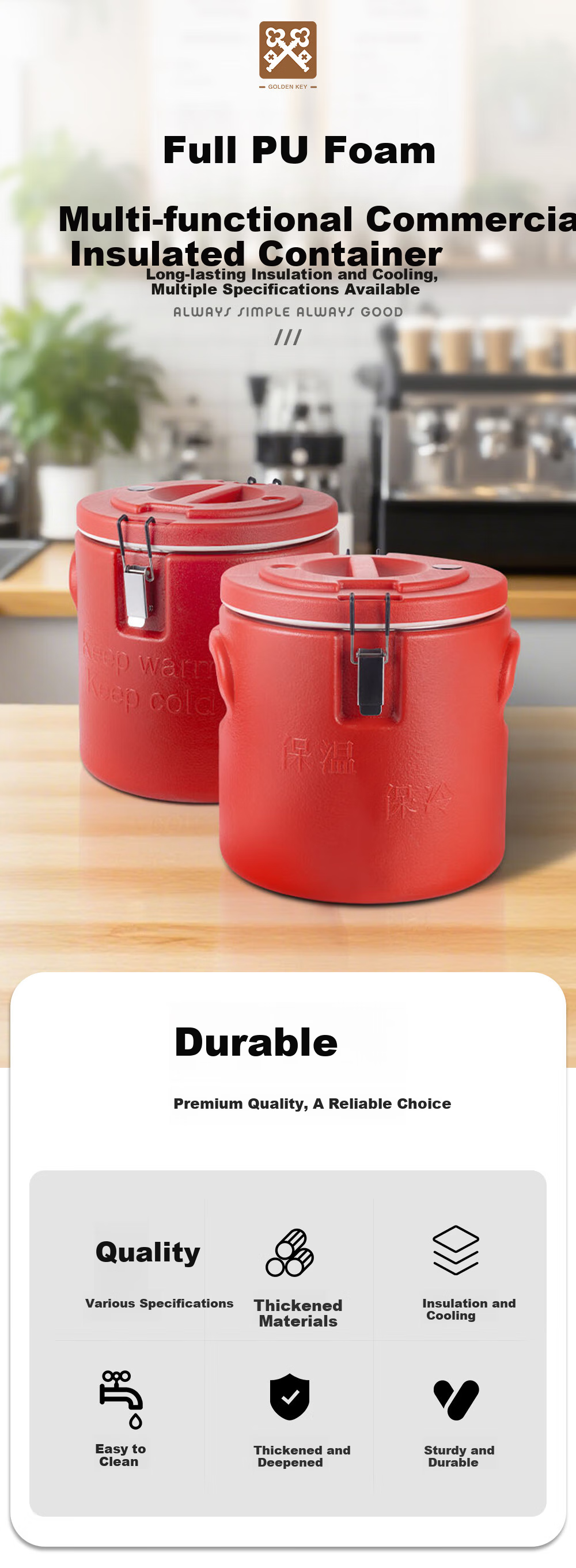 Golden Key Stainless Steel Commercial Thickened Insulated Container 16 Jin Canteen Restaurant Stall Temperature Lock Milk Tea Herbal Tea Bucket GK-LMQL15 1
