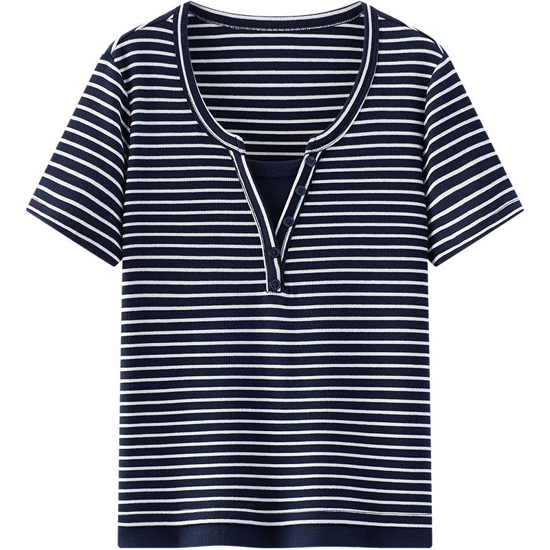 Semir Mall Style | Women's Summer Short Sleeve T-Shirt, Short Colorblock Fake Two-Piece, 2026 Shoulder Top 101326100004