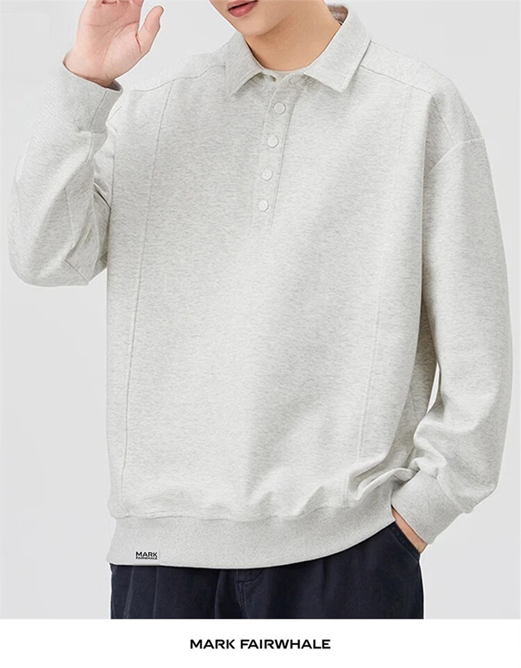MARK FAIRWHALE Men's Sweatshirt Spring and Autumn Casual Jacket Long Sleeve Polo Shirt Men's T-Shirt Top Heather Gray XL 8