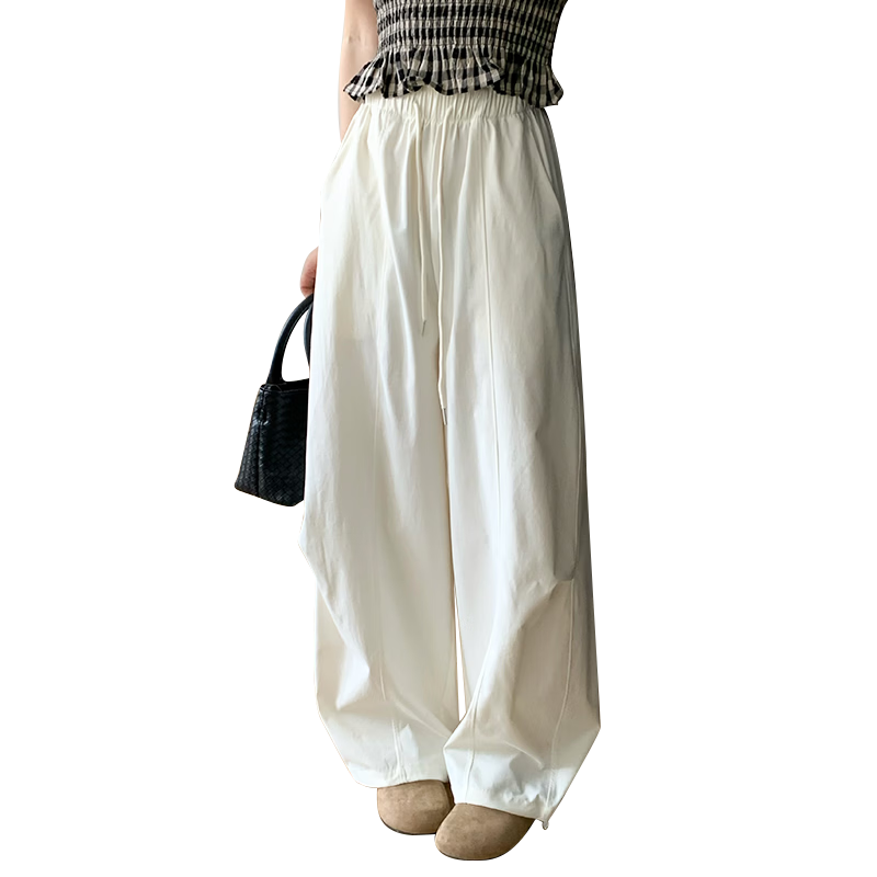Langsha High Waist Casual Pants for Women Spring Summer Loose Straight Embroidered Washed Wide Leg Trousers Versatile Travel Long Pants Female