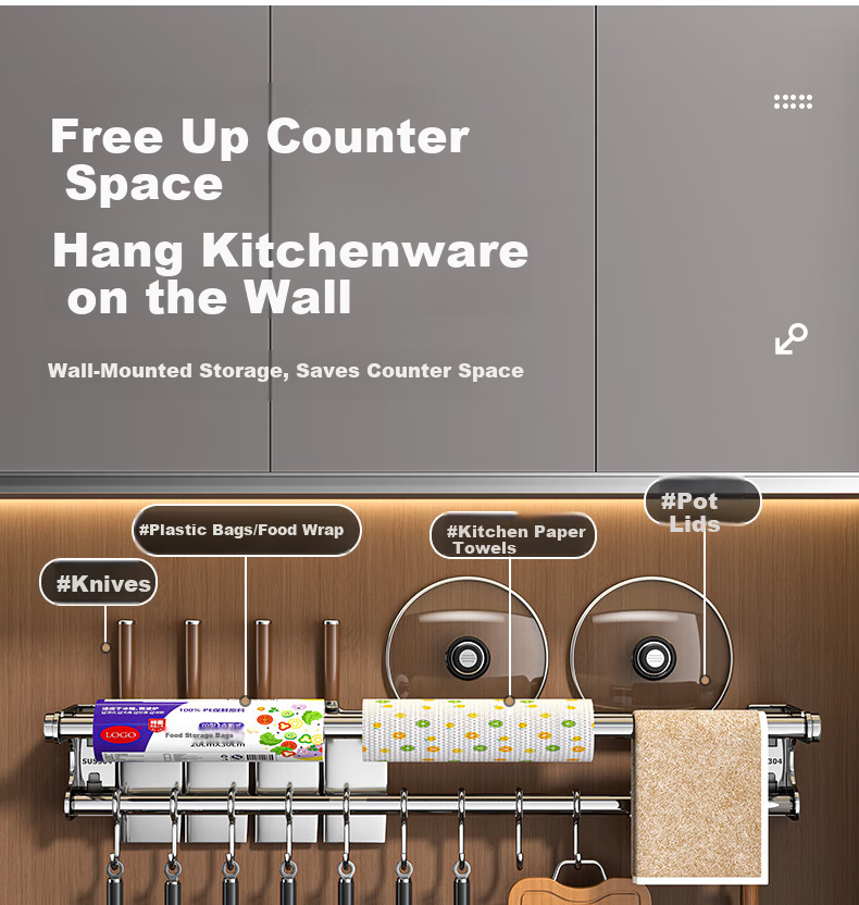 Sijimuge Kitchen Storage Rack 304 Stainless Steel No-Drill Wall-Mounted Multifunctional Household Utensil Organizer Spice Rack Knife Holder 3
