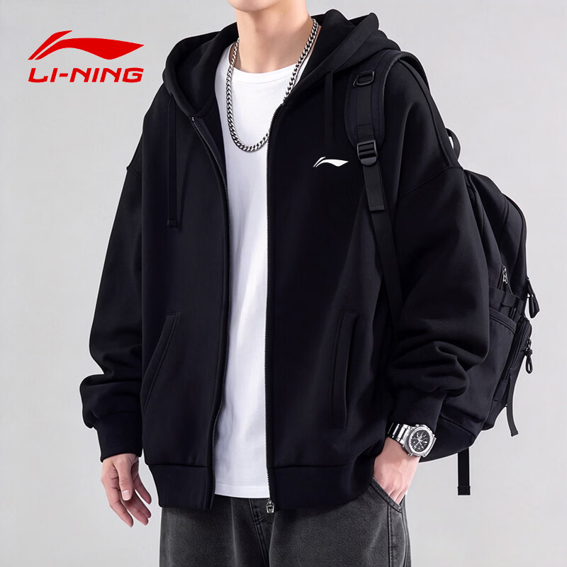 Li-Ning Men's Spring Autumn New Loose Casual Youth Trendy Fashion Versatile Sports Zip-up Jacket Men's Sweatshirt
