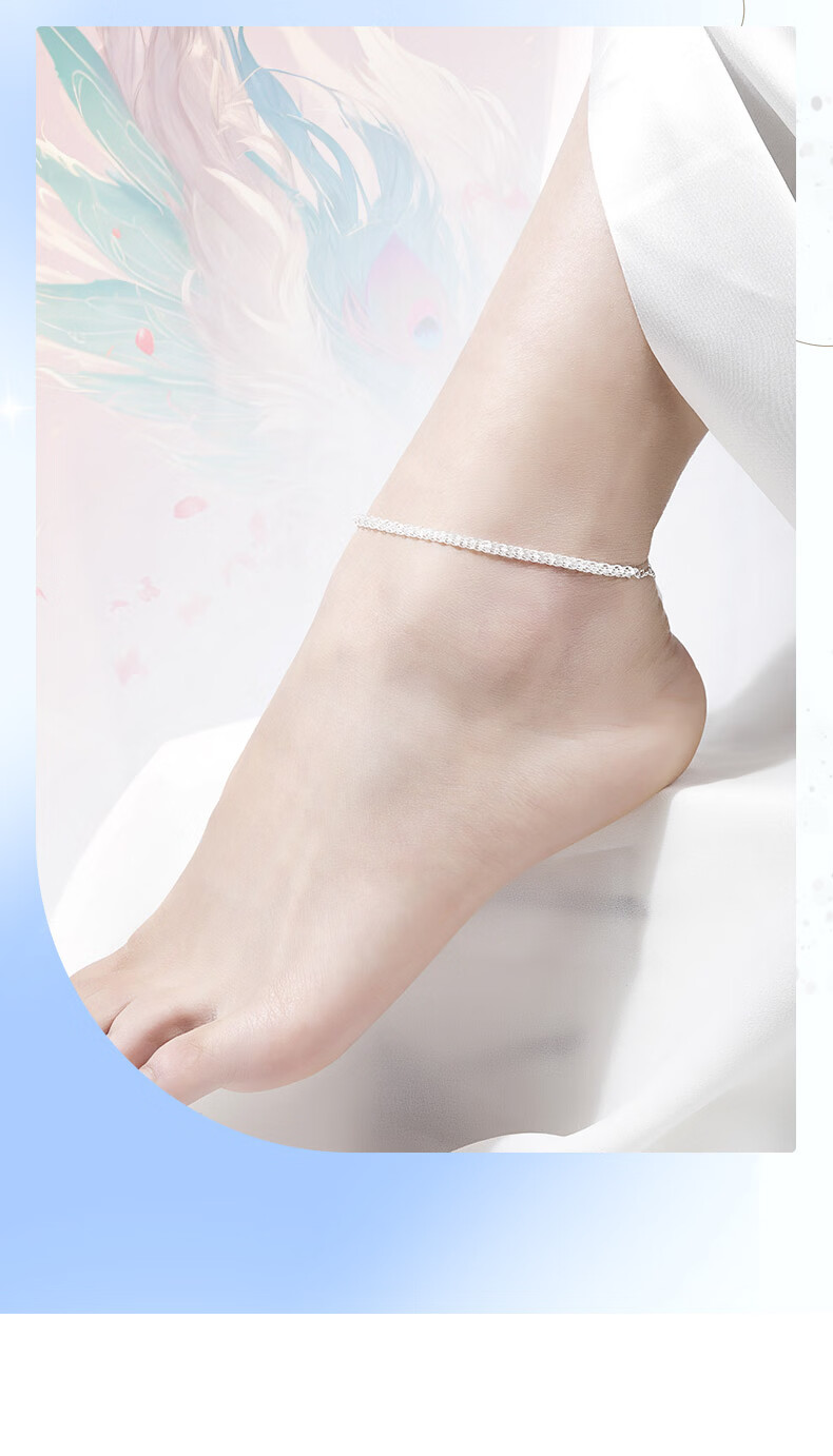 Mini&yaya 999 Pure Silver Phoenix Tail Anklet for Women Students Best Friends Niche Design Valentine's Day Birthday Gift for Girlfriend 9