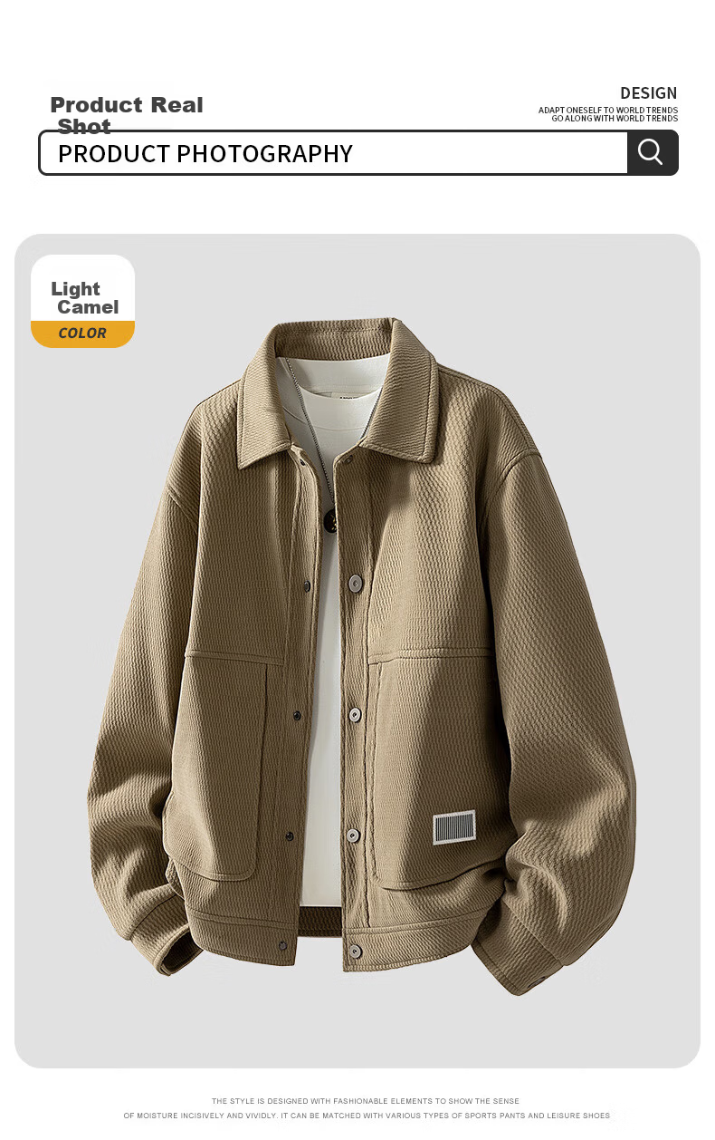 MARK FAIRWHALE Men's Spring and Autumn Casual Commuter Versatile Shirt Collar Outdoor Jacket Light Camel M 5