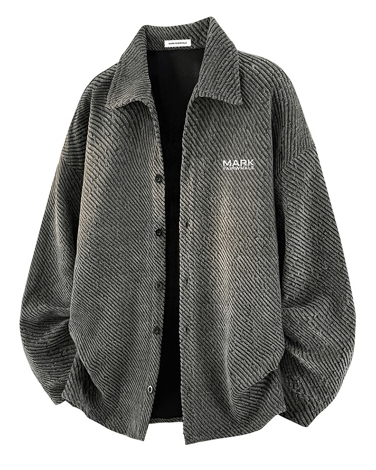 MARK FAIRWHALE Men's Spring Autumn Textured Casual Cardigan Jacket Loose Fit Top Dark Gray 4XL 2