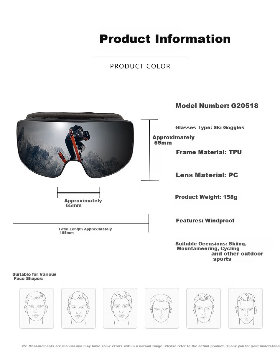 SooGree Ski Sports Prescription Glasses Anti-Fog Protective Goggles Mountaineering Cycling Outdoor Windproof Unisex Professional Myopia 3