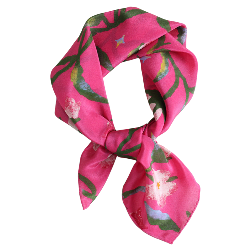 Lagur "Rose Red Morning Glory" Original Handmade Fine Roll 100% Mulberry Silk Scarf Berry Pink Gift Box Set