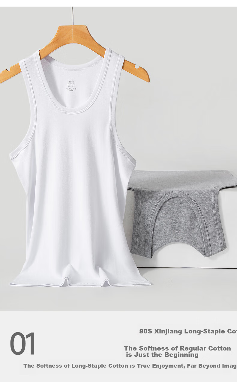 FIRS Men's 100% Cotton Seamless Crew Neck Breathable Antibacterial Sleeveless Sports Undershirt Tank Top 6
