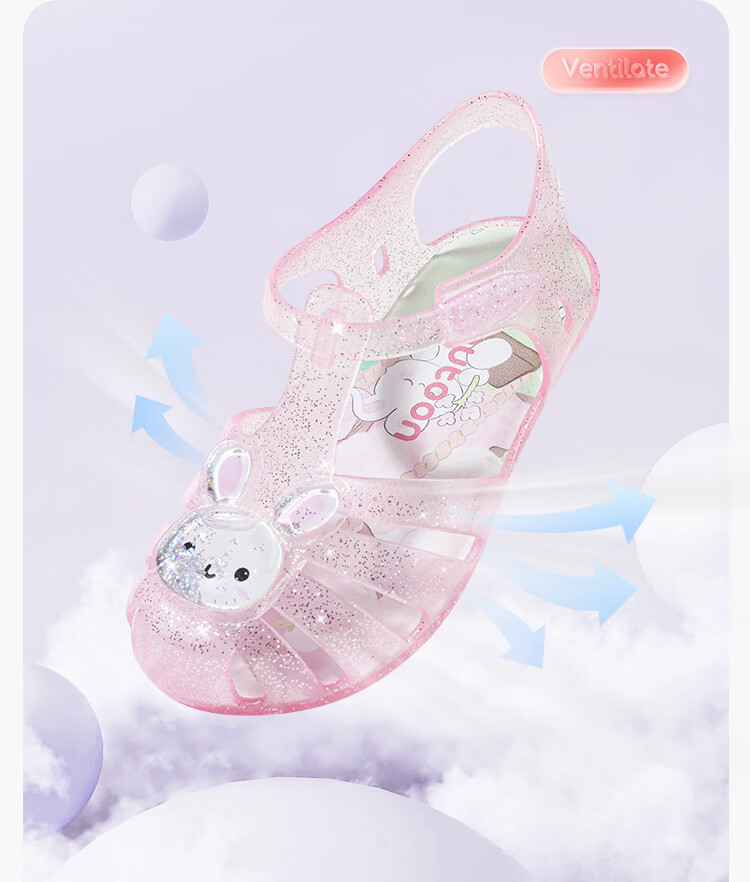 Mutong Girls' Summer Jelly Sandals Soft Sole Anti-Collision Toddler Closed-Toe Beach Shoes Cute Bunny Pink Size 160 12