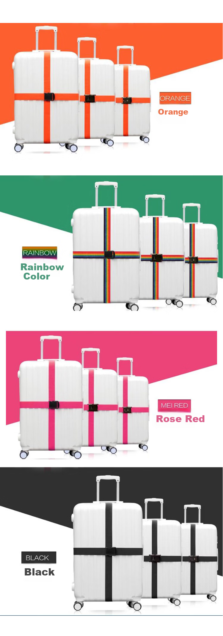 BWNK Rainbow Cross Luggage Strap with Buckle Anti-Lost Packing Strap for Suitcase 2