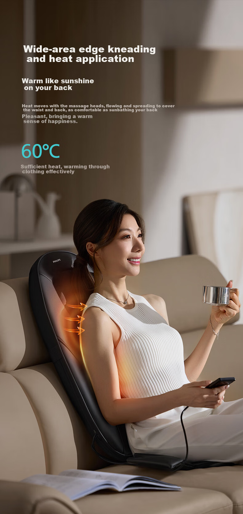 PHILIPS Waist Massager Shoulder Neck Back Kneading Heat Massage Device Hip Vibration Cushion 5705B Blue Birthday Gift Holiday Present for Friends 10