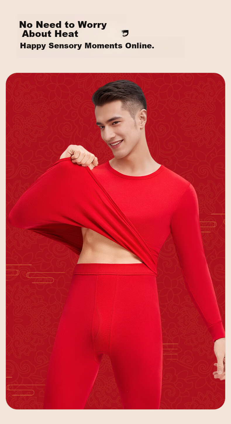 Herbal Original Pure Cotton Autumn Thermal Underwear Set for Women, Year of the Horse Warm Innerwear, Socks Gift Box, Wedding Qiji Red 13