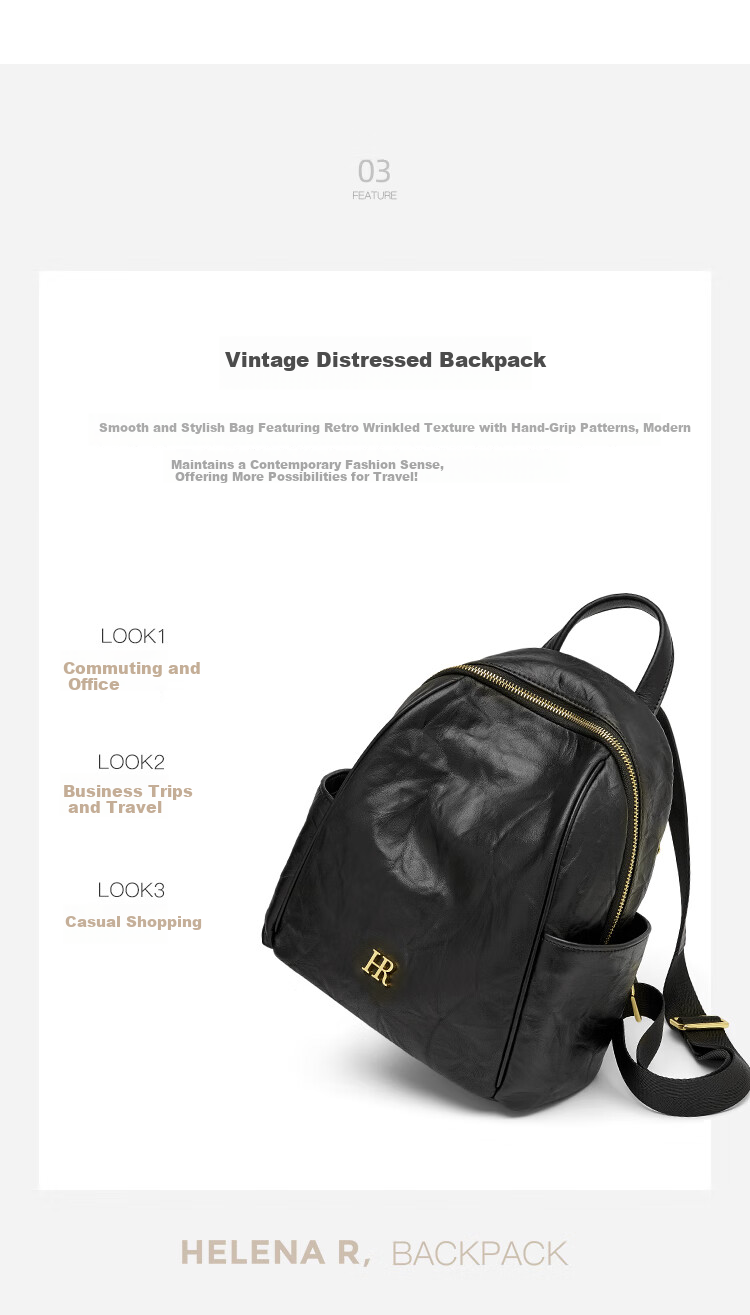 HRHR First Layer Cowhide Vintage Multi-Pocket Women's Backpack Casual Travel Bag Women's Day Gift 9