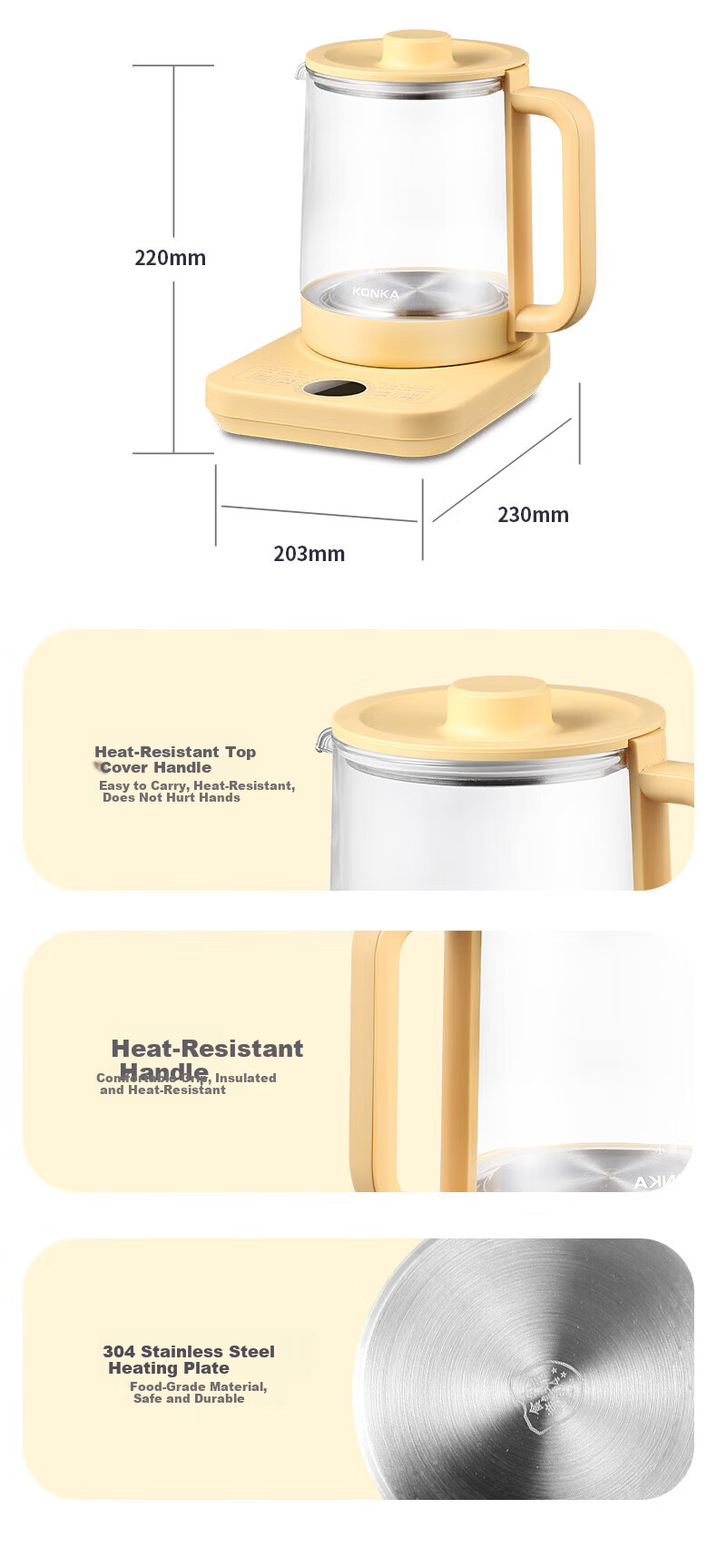 Konka High Borosilicate Glass Smart Health Kettle KYSH-1501-M 7