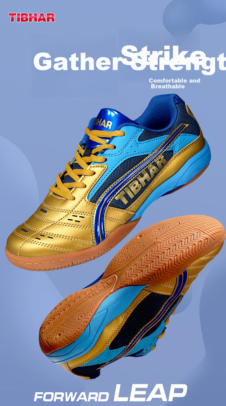 TIBHAR Professional Breathable Durable Table Tennis Shoes for Men and Women 01918 Blue Gold Size 37 1