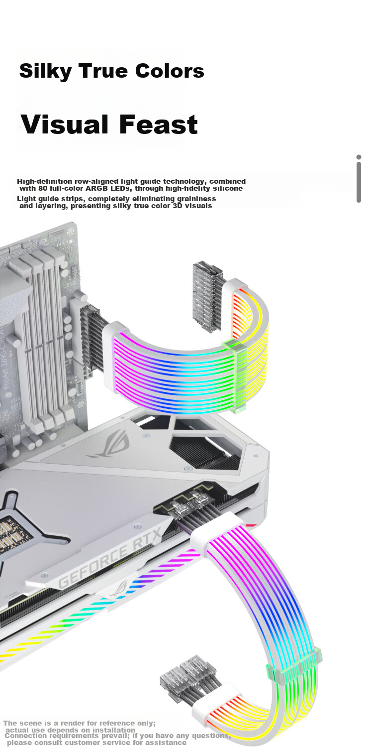 ZHENWEI 8Pin Neon Light Cable 6+2P GPU Power Extension ARGB Sync 360° Silicone Double-Sided Lighting 34cm Black 5